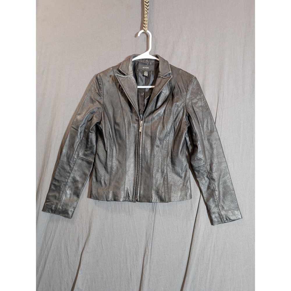 Alfani 'Black' Leather Bomber Biker Jacket Women's Size Small